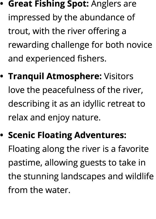 Great Fishing Spot: Anglers are impressed by the abundance of trout, with the river offering a rewarding challenge fo...