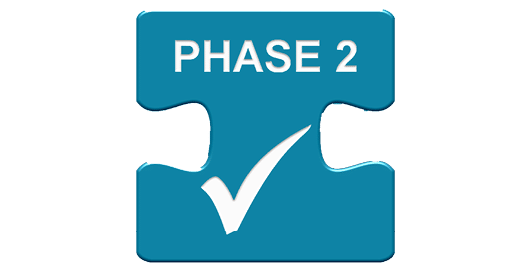 Phase 1, Phase 2, Phase 3 - Puzzle Button aus 3 Teilen in blau