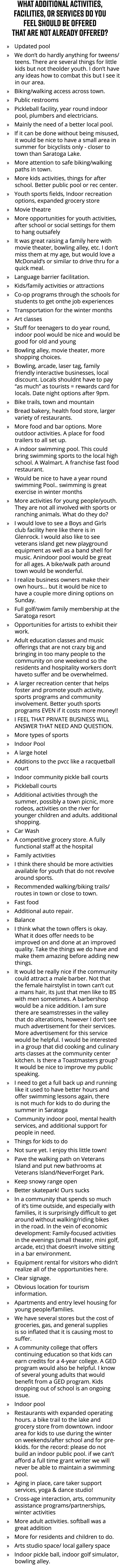 What additional activities, facilities, Or services do you feel should be offered that are not already offered? » Upd...